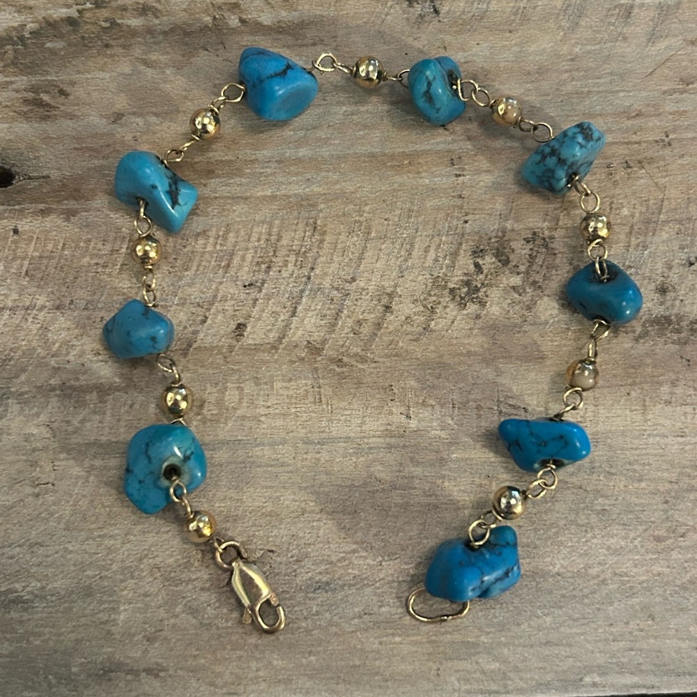 Vintage Gold-Filled and Blue Turquoise Station Bracelet